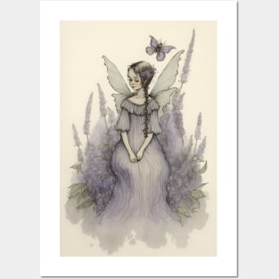 Lavender Fairy in a Garden Full of Flowers Vintage Style Watercolor Posters and Art